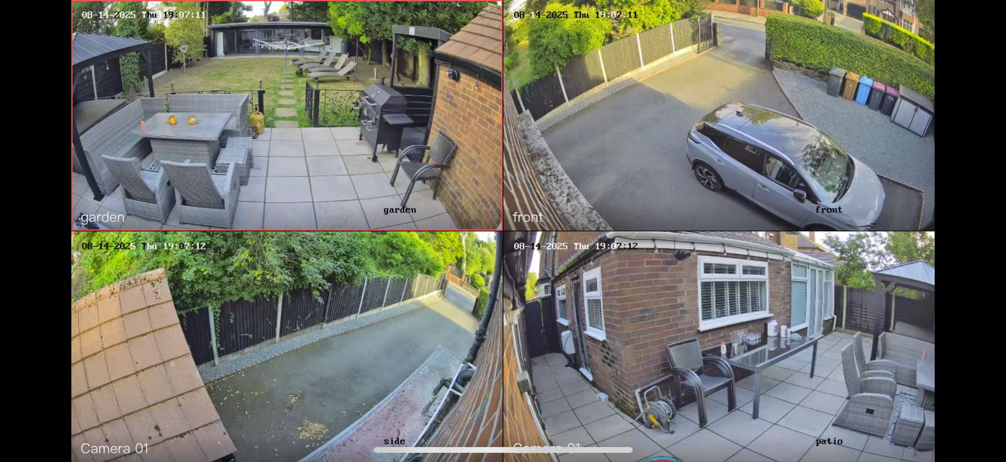Multi-camera monitoring system showing 4 separate areas simultaneously